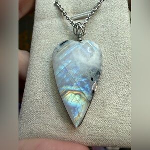 Rainbow moonstone and black tourmaline heart necklace